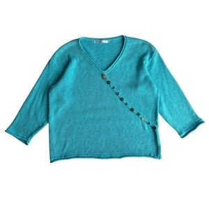 Lulu-B Aqua Blue Knit Sweater Lagenlook Artsy Coastal Beachy Boho Size Medium